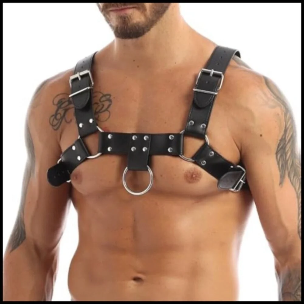 Men's Faux Leather Chest Harness Adjustable BDSM Punk Clubwear Cosplay Costume